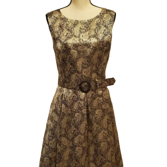 Nine West Fit and Flare Cocktail Dress (Semi-formal), Black & Gold, Size 14 - Picture 4 of 11